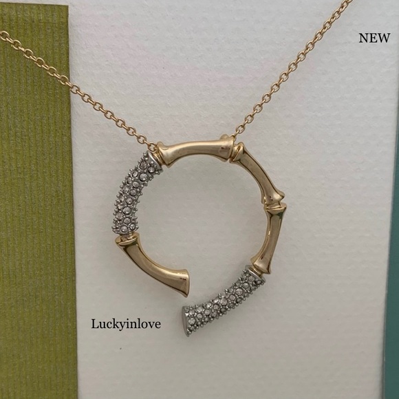 Alexis Bittar Gold & Silver Crystal Horseshoe Bamboo Pendant Adjustable Necklace - Picture 5 of 9
